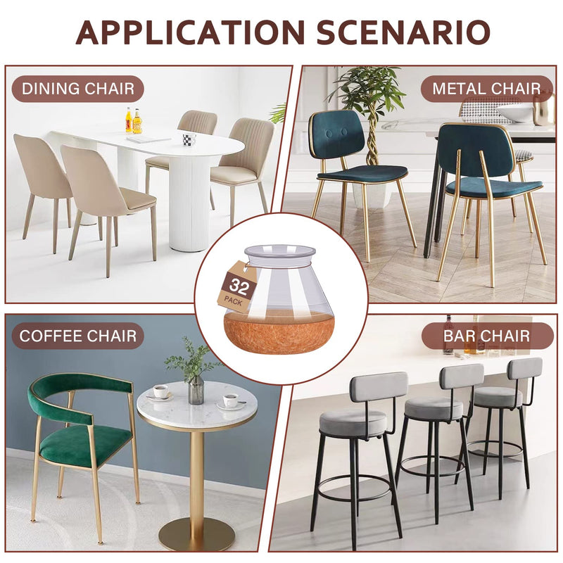 YOZON Chair Leg Floor Protectors for Hardwood Floors Felt Furniture Pads Silicone Caps 32 Pack Non Slip Reduce Noise Clear Round Medium Fit 3/4"~1-3/16" (19-30mm) Clear-32pcs