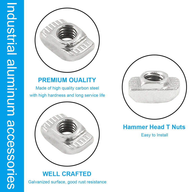 100Pcs 2020 Series T Nuts Carbon Steel,M4 T Slot Nut Hammer Head Fastener Nut Assortment for Aluminum Profile 100 20S-M4