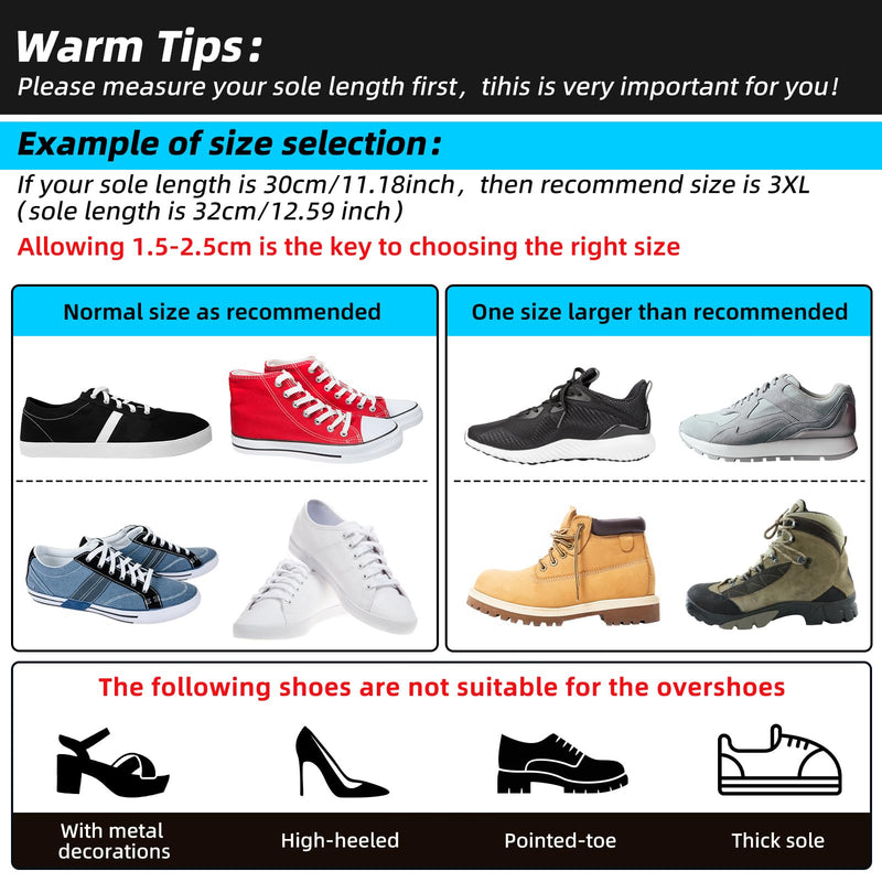Rain Overshoes Waterproof Shoes Boots Covers Footies Mudsavers Feet Gaiters Men Women for Rain Snow Mud Sand Dust X-Large Black