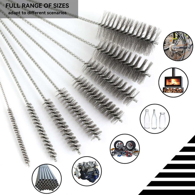 12 Inch Pipe Cleaning Brush Set with Stainless Steel Bristles, Steel Wire Tube Brush Kit for Auto Parts Polishing, Machining, Bottles, Tubes, Etc.（8mm-20pcs） 20PCS 3/10"(8MM)-20PCS