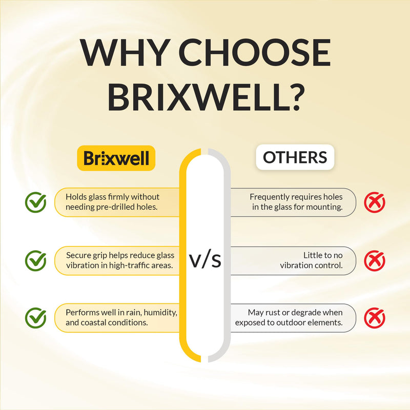 Brixwell Glass-to-Glass Bracing Clamp 180 Degree Type, Duplex 2205 Stainless Steel, Brushed Stainless Steel Finish, Fits 3/8" to 1/2" Tempered Panels, 3-15/16" Overall Length, 1-1/8" Overall Height