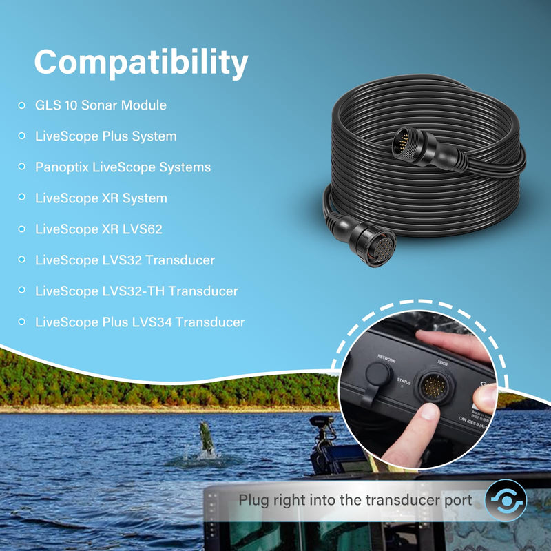 010-12855-00 10-Feet 21-pin Panoptix LiveScope Transducer Extension Cable for Garmin GLS 10 Sonar Module, Panoptix LiveScope™ System, LVS32/ LVS32-TH/LVS34 Transducer, LiveScope XR/XR LVS62