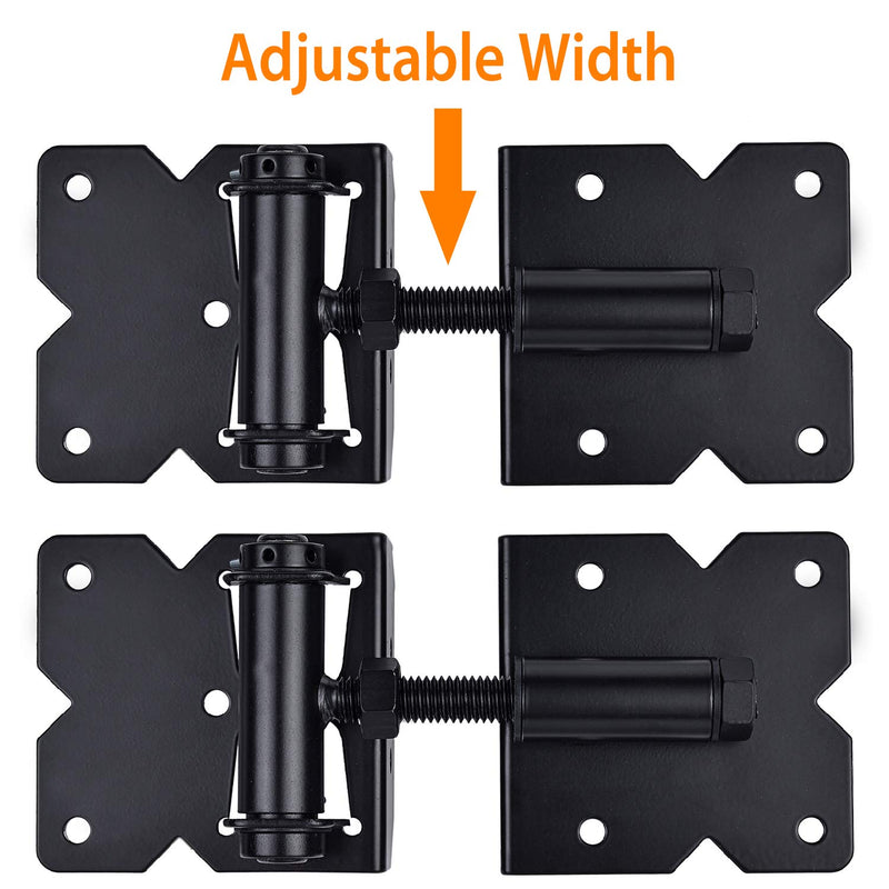 Self Closing Gate Hardware Hinges Heavy Duty for Wooden/Vinyl/PVC Fences,90 Degree Adjustable, with Installation Screws and Swing Adjuster Tool,2 Pack/Set,Black Black