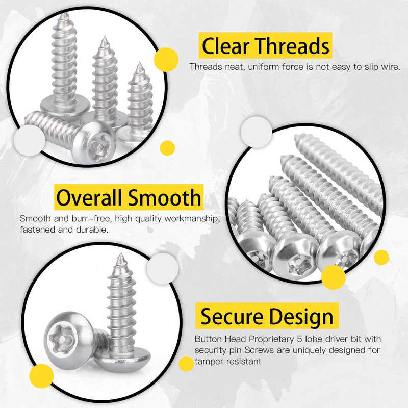 Hilitchi 50 Pcs #10 x 1-1/2” Stainless Steel Button Head Torx Sheet Metal Screws Security Silver Screws Anti-Theft Tamper Proof with Bit T25 #10 x 1 1/2"-50Pcs