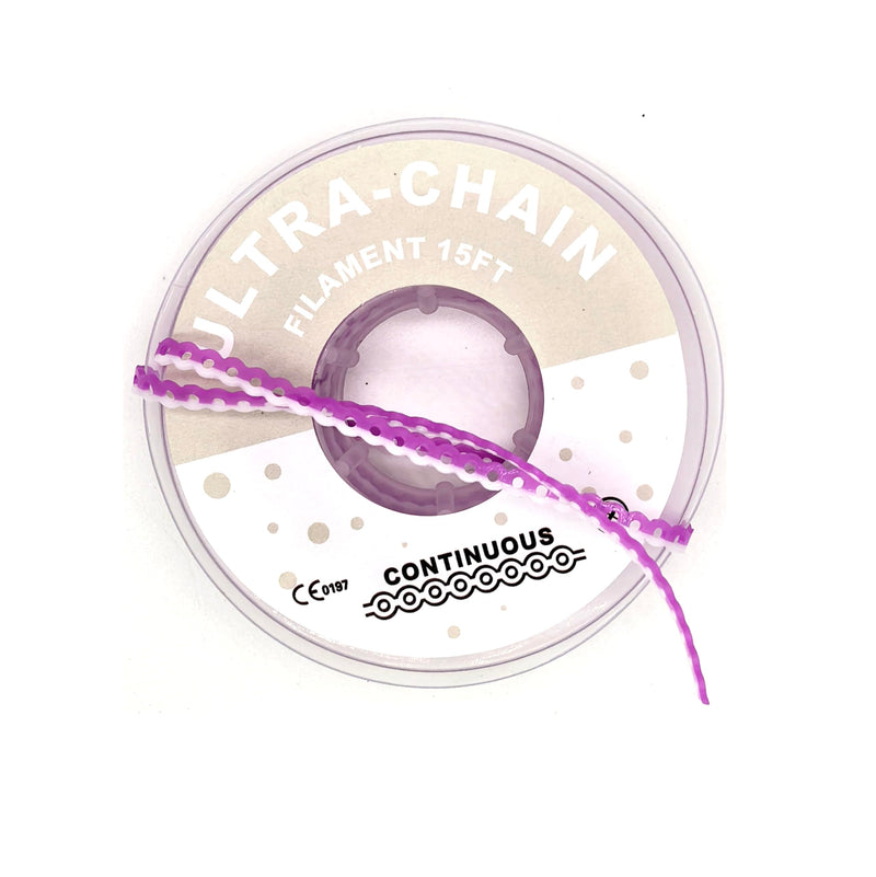 Dental Orthodontic Power Chain Mixed Color Spool Elastic Rubber Bands for Teeth Braces, 15ft/Roll (Purple&White, Closed) Purple&White