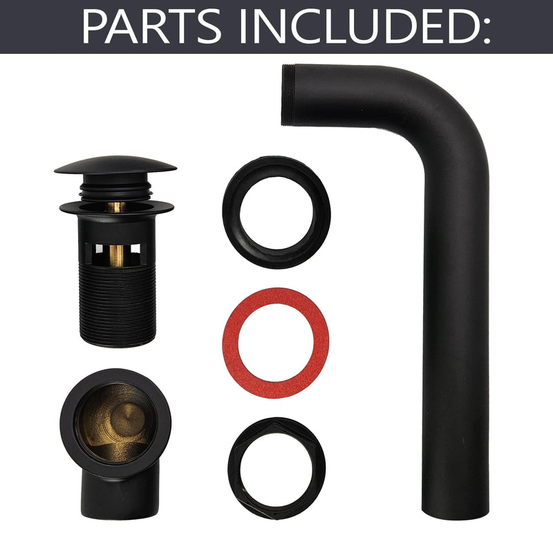 Westbrass 1-1/4" Tip-Toe Offset Overflow Lavatory Drain, 17 Gauge Brass Sink Drain with 1-1/4" Tailpiece, Fits 1-1/2" Opening, Fully Finished Exposed Installation, Matte Black