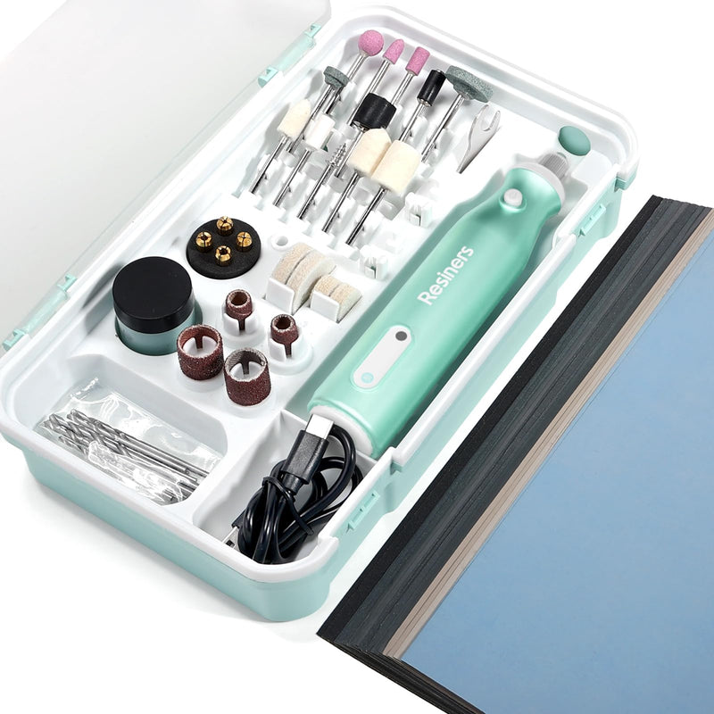 Resiners Cordless Rotary Tool Kit, Electric Resin Drill & Polishing Kit, 5-Speed Adjustable, 54pcs Jewelry Making Kit, Professional Machine for Resin Molding, Manicure, Wooden DIY Crafts