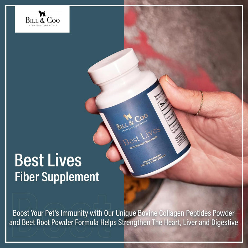 BILL & COO Best Lives Fiber Supplement with Bovine Collagen Peptides & Beetroot Powder for Dogs - Promotes Digestive, Heart and Liver Support - Dog Joints Supplement Formula - 90g