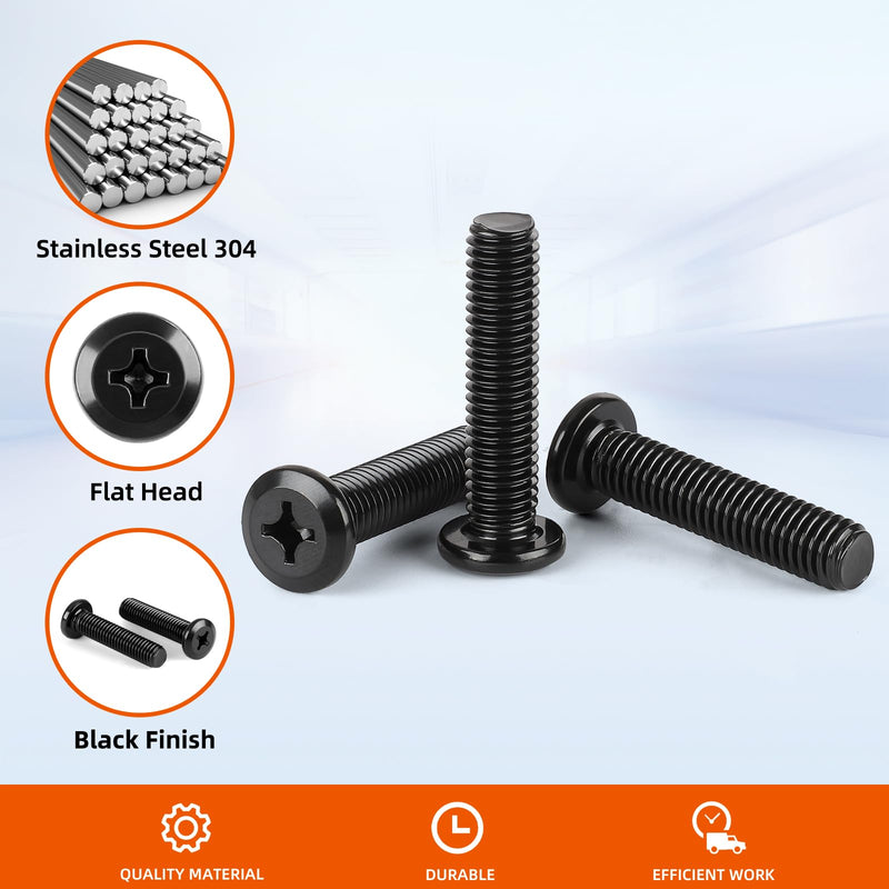 M4-0.7 x 8mm Flat Round Head Machine Screw, Furniture Bolts Countersunk Connector Screws, Stainless Steel 18-8 (304), Black Finish, Fully Threaded, 50 PCS M4-0.7 x 8mm