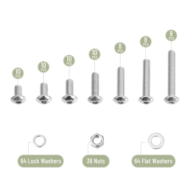 Mr. Pen- Nuts and Bolts Assortment Kit, 228 pcs, Stainless Steel, M5 Screws (7 Sizes 8-30mm)Button Head Socket Cap Screws Assorted Nuts and Bolts Nut Bolt and Washer Assortment Bolt and Nut Assortment