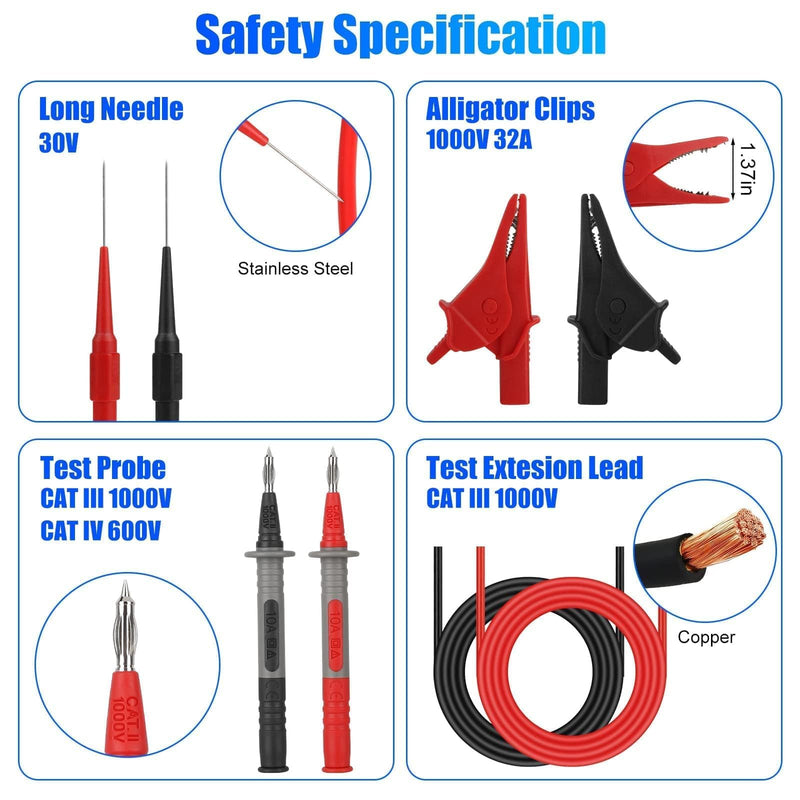 Linkstyle 25PCS Multimeter Test Leads Kit with Replaceable Wire Piercing Probes, Alligator Clips, Test Hook Clips, Tweezer for Digital Electrical Multimeter Testing 25PCS: Red+Black