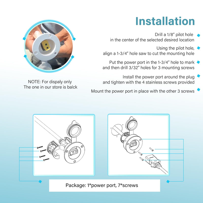 1903012 Flush Mount Power Port for Cannon Downriggers Power Cable, Quick Connection, Black