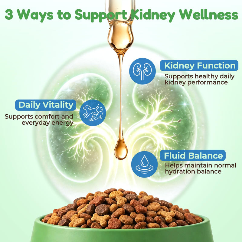 VUN Kidney Support Supplement for Dogs & Cats,Liquid Herbal Kidney&UTI Support for Kidney Urinary and Bladder Function, Fluid Balance & Energy, Easy Drops for Senior & Sensitive Pets, 60ml