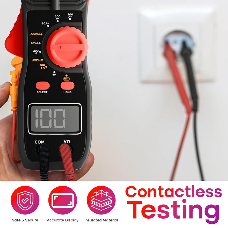 Digital Clamp Multimeter 78A – Auto-Ranging AC/DC Clamp Meter 4000 Counts, 600V 500A, Voltage & Current Tester, Resistance, Capacitance, Diode, LCD Display, Portable Electrician Tool