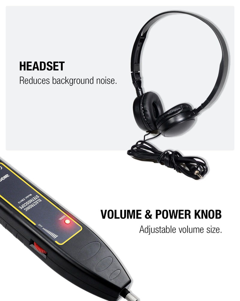 ALLOSUN Automotive Electronic Mechanics Stethoscope Electronic EAR Diagnostic Device Kit EM410 with Short and Long probe