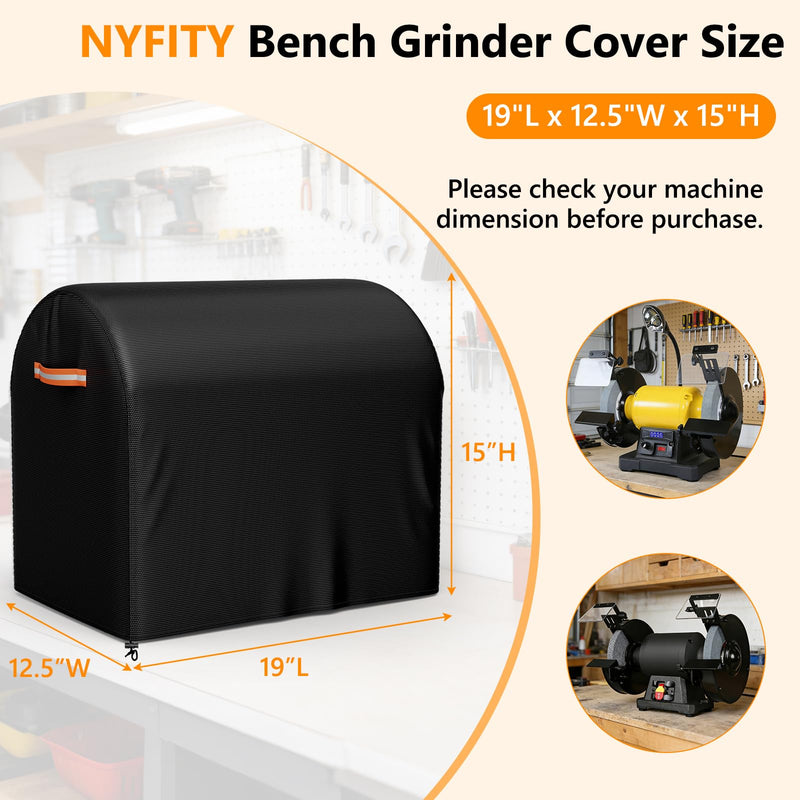 Bench Grinder Cover, Fits Most 8 Inch Bench Grinders, Waterproof Heavy Duty Oxford Grinder Machine Cover, Compatible with DEWALT, WEN, VEVOR, BUCKTOOL, 19"L x 12.5"W x 15"H