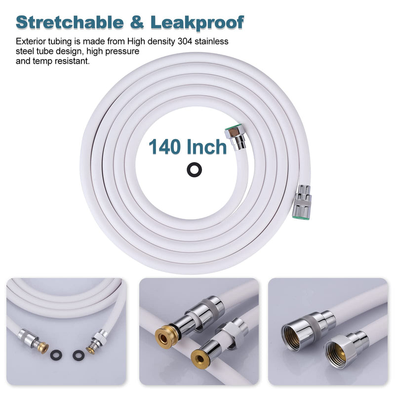 Shower Hose, 140 Inches Extra Long Shower Head Hose Extension for Bathing Toilet Cleaning Dogs Bathroom Bathing White Handheld Shower Hose 140inch
