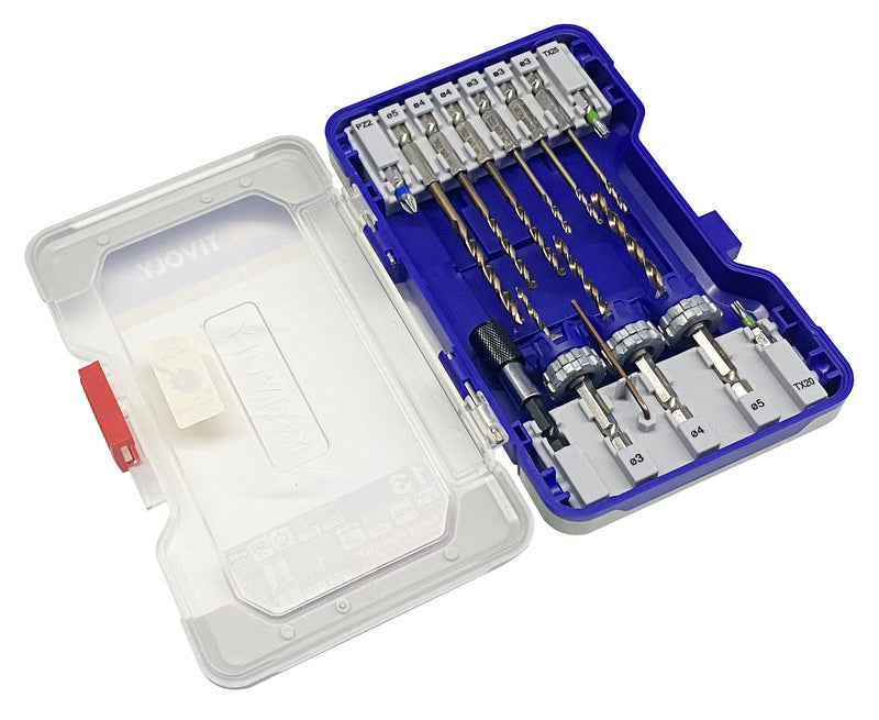 TIVOLY - 13-Piece Deck Kit: 3 Special Deck Sets (HSS Ø1/8"-5/16"-3/16" Drill Bits) + 6 HSS Drill Bits + 3 Stainless Steel Bits + Accessories - Hex Shank 6.35mm