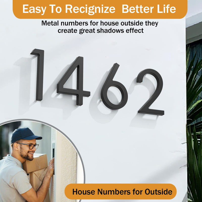 6 Inch Floating House Numbers for Outside, Metal Address Numbers for Outdoor, Anti-Rust Modern House Numbers with Nail Kits for Front Door Garden Mailbox, Zinc Alloy Black, 911 Visibility Signage (Black 01) Black 01