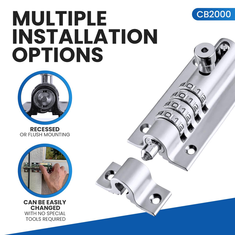 CB2000-CHR Sliding Lock Combination Bolt, Chrome 1PK