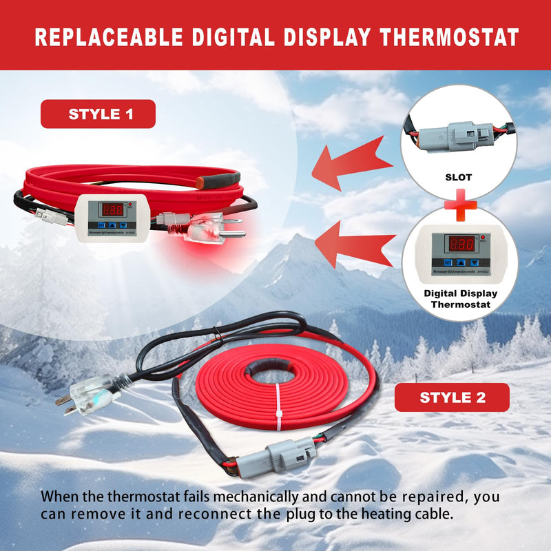 OEBLD Heat Tape for Water Pipes 6FT, Replaceable Smart Thermostat for Pipe Freeze Protection, Self-Regulating Roof Deicing Cable for Metal and Plastic Home Pipes