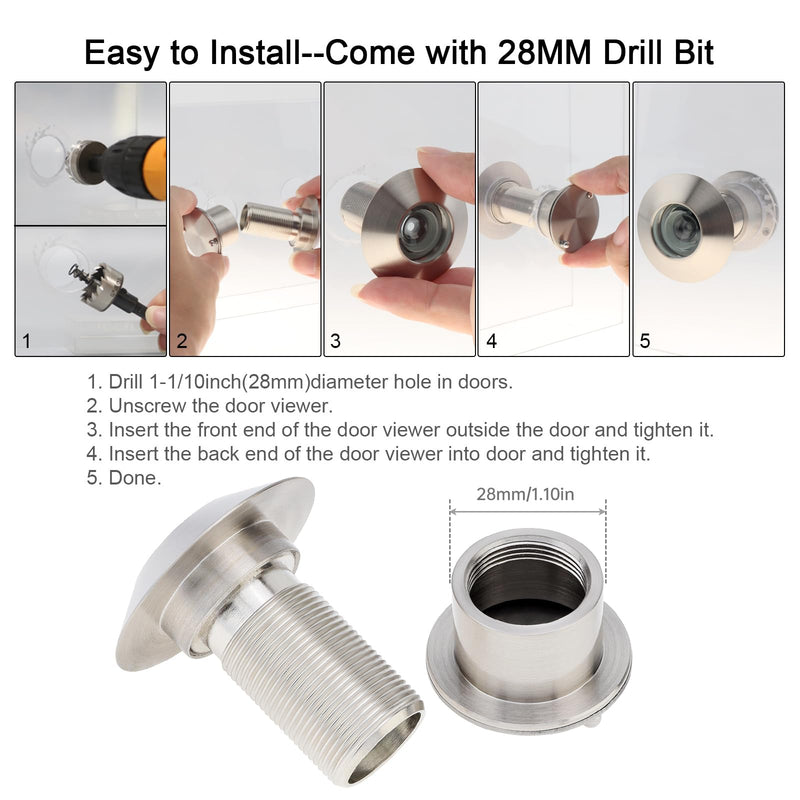 Door Viewer Peephole, Solid Brass 220-degree Large Peephole with 1-1/10" Drill Bit for 1-21/32" to 2-1/8" Doors, Peep Holes for Door with Privacy Cover (Satin Nickel) Satin Nickel