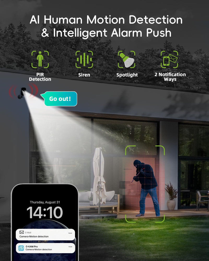 2K Security Cameras Wireless Outdoor, 2.4G/5G WiFi, Solar Camera Outdoor Wireless, Color Night Vision, Solar Powered, Motion Detection Spotlight Siren/2 Way Talk/IP66/Cloud/SD/Alexa 1 Pack 5G