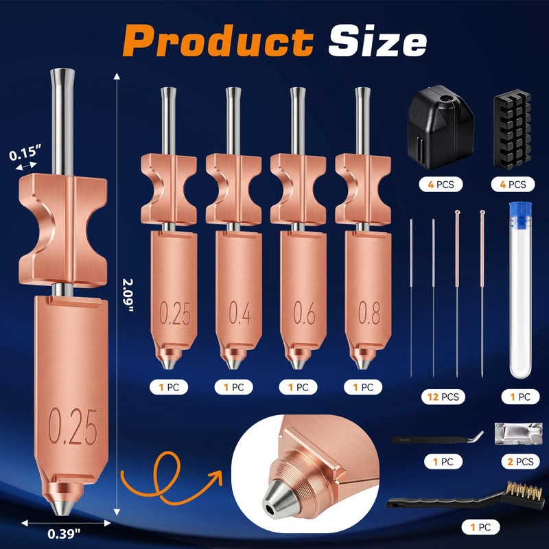 4 Pcs Upgraded AD5X All Metal Hotend Nozzle Set, 4 Sizes 0.25/0.4/0.6/0.8MM 3D Printer Extruder Printhead Replacement Kit, Includes 4 Silicone Socks & 4 Nozzle Wipers, AD5X 3D Printer Accessories