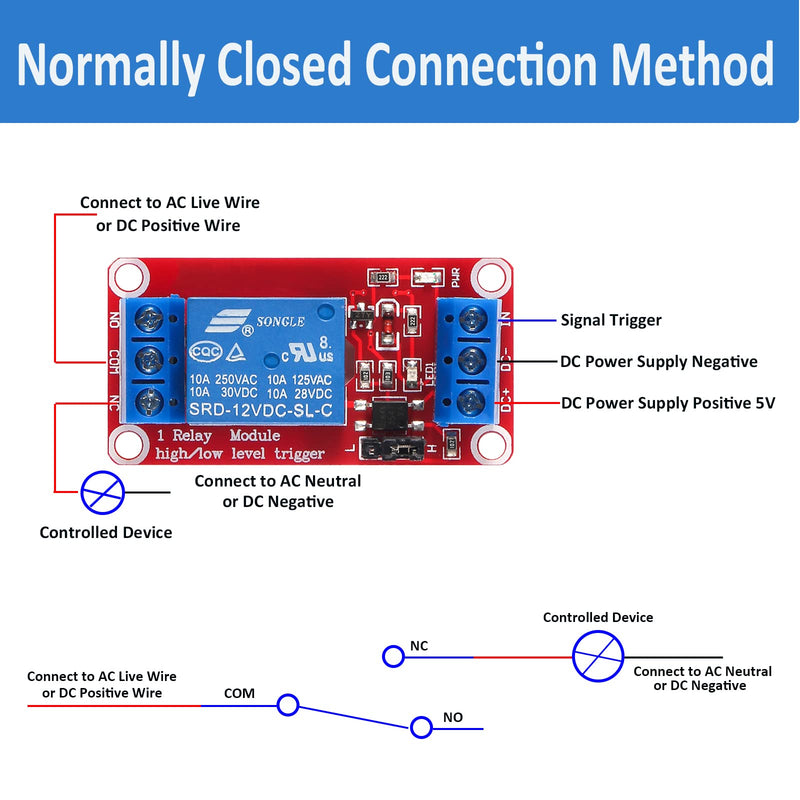 10pcs DC 5V Relay Module - 1 Channel Relay Switch Board with Optocoupler Isolation, High or Low Level Trigger 5V-10pcs