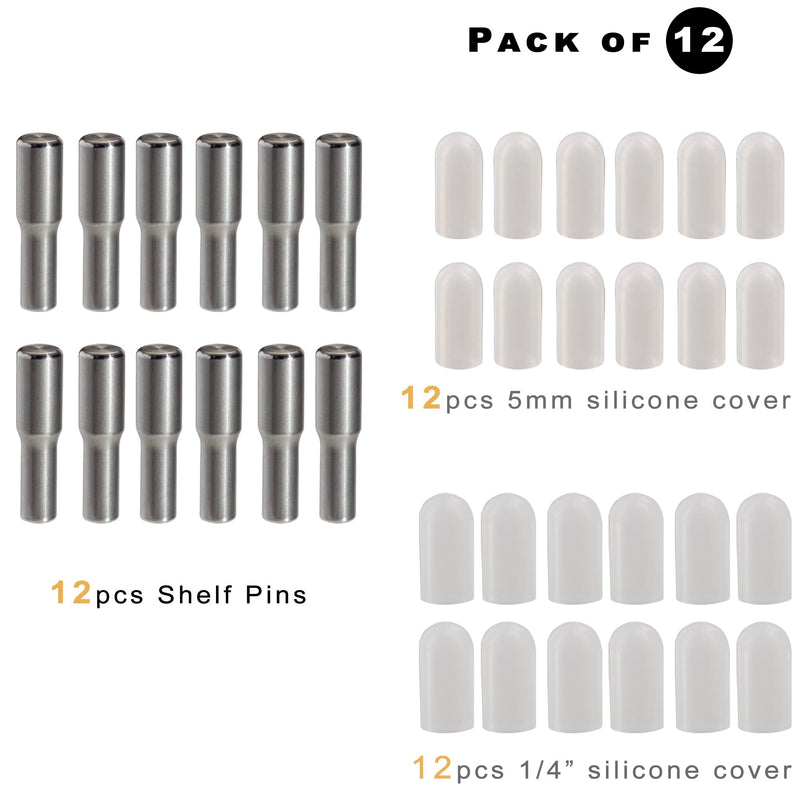 whitesnow 5mm 1/4 Inch Stainless Steel Metal Shelf Pegs Pins Replacement Kitchen Cabinet Shelves Support Holders for Bookshelf Bookcase Cupboard Adjustable Wood Glass Shelving, Pack of 12 Stainless 12 pack