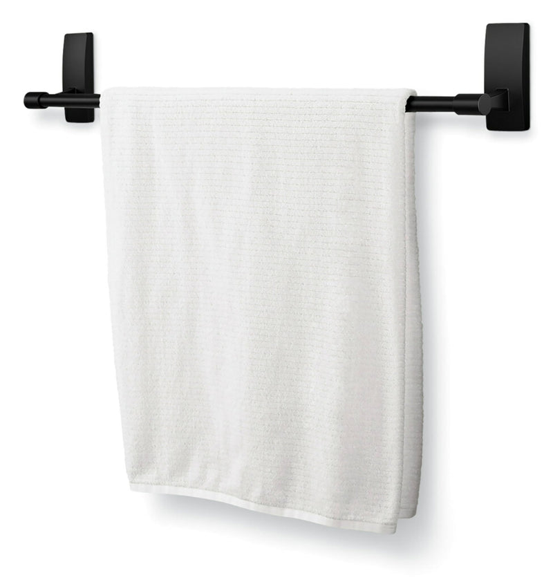 Command Bath Matte Black Towel Bar with Water Resistant Command Strips, Bathroom Organizer, 24 in Bar Length Holds up to 10 lbs 24 Inch