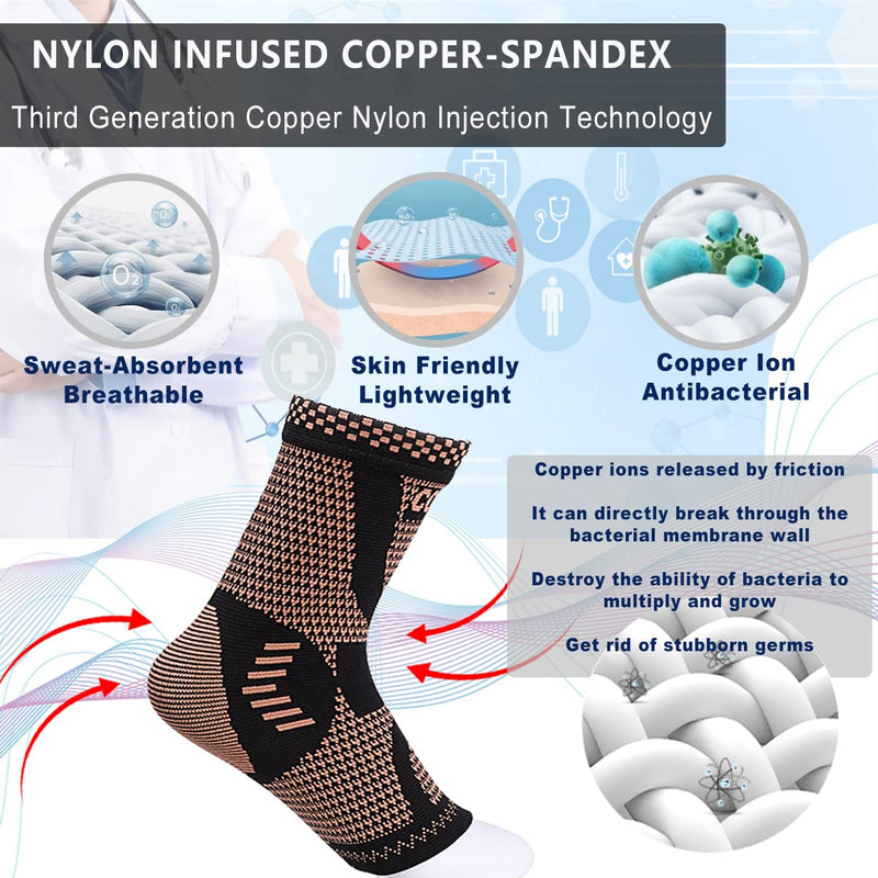 Copper Ankle Brace, Copper Infused Ankle Support Compression Sleeve for Men & Women, for Foot Pain Relief,Sprained Ankle, Achilles Tendonitis,Recovery, Daytime or Night Use(L) Yellow- black Large