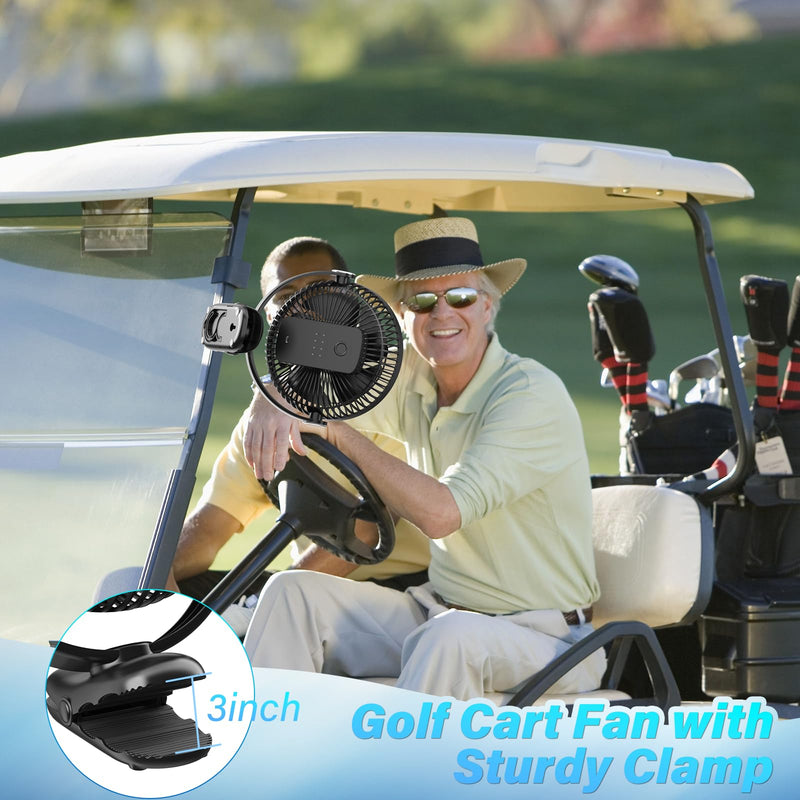 12000mAh Clip on Fan 30H Longest Runtime, 8in Portable Fan Rechargeable, Ultra Quiet with Heavy-Duty Clamp, USB Desk Fans for Golf Cart,Office Desk, Treadmill, Camping, Bedroom Classic Black