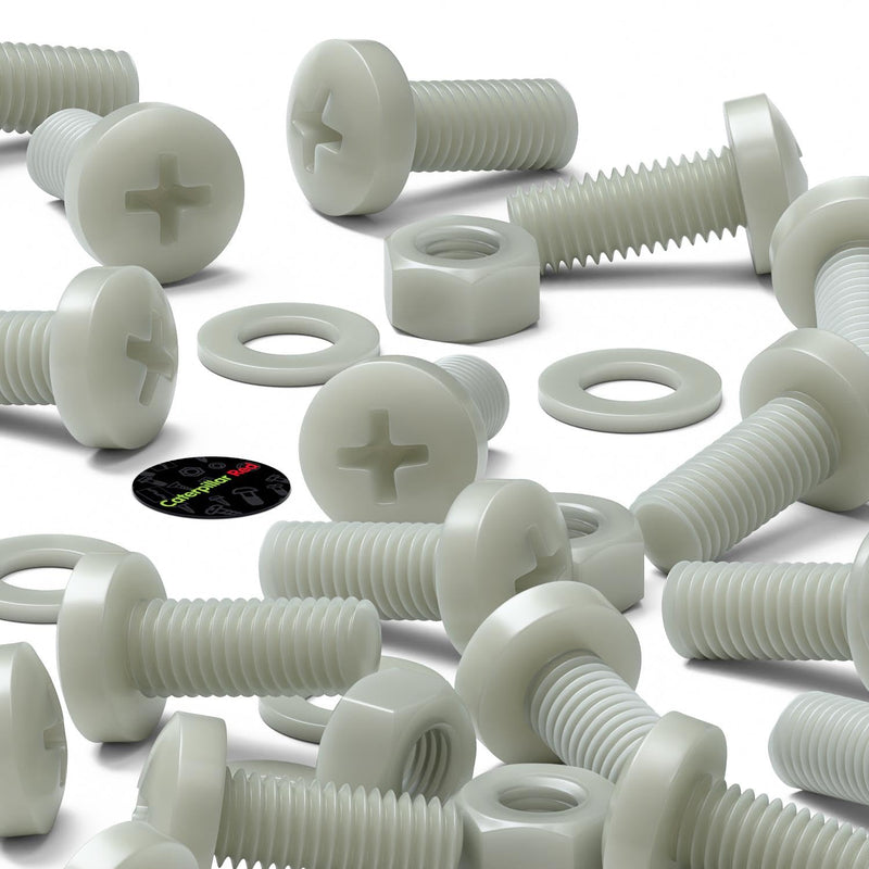 50x Glass Filled Reinforced Super Nylon Pan Head Crosshead Machine Screws, M8 x 20 mm, Plastic Nuts, Bolts & Washers (5/16 x 25/32 in)