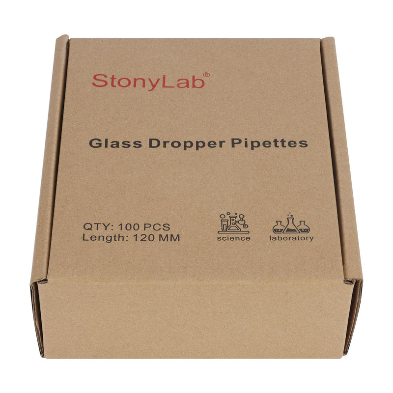 StonyLab Glass Dropper Pipettes, Thick Borosilicate Glass Dropping Pipettes 1ml Non-Graduated Liquid Transfer Pipettes for Laboratory Chemistry, Set of 100
