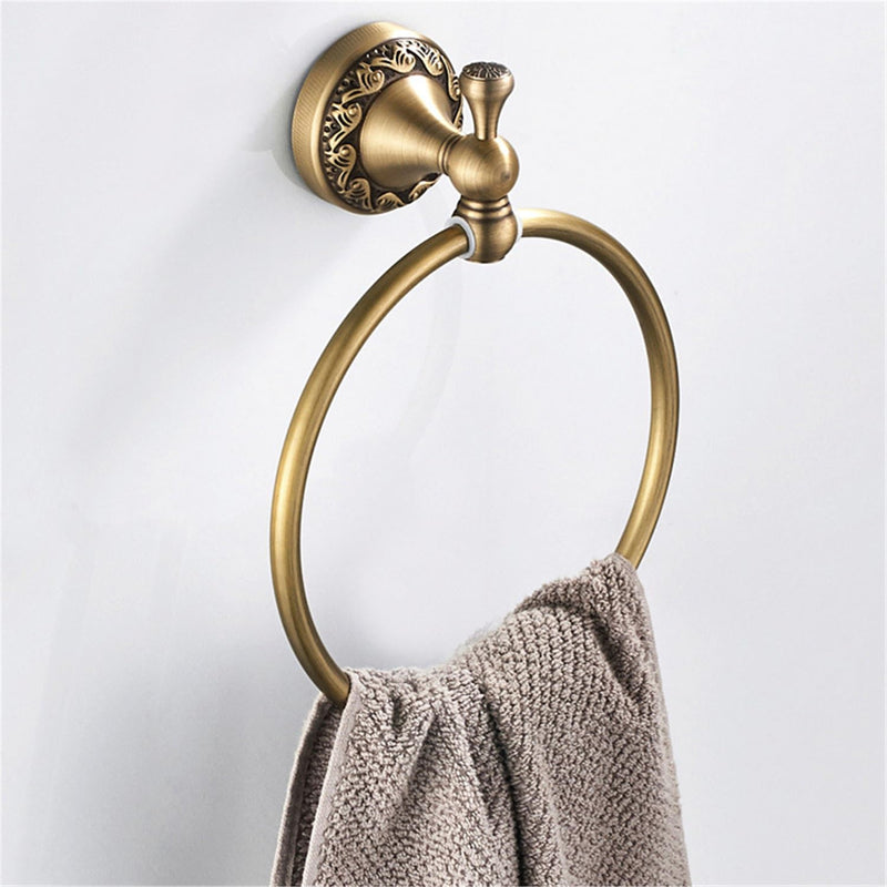 Flybath Round Towel Ring Antique Brass Exquisite Pattern Carving Hanger Hand Towel Holder for Bathroom Kitchen Accessories Wall Mounted, Brushed Bronze