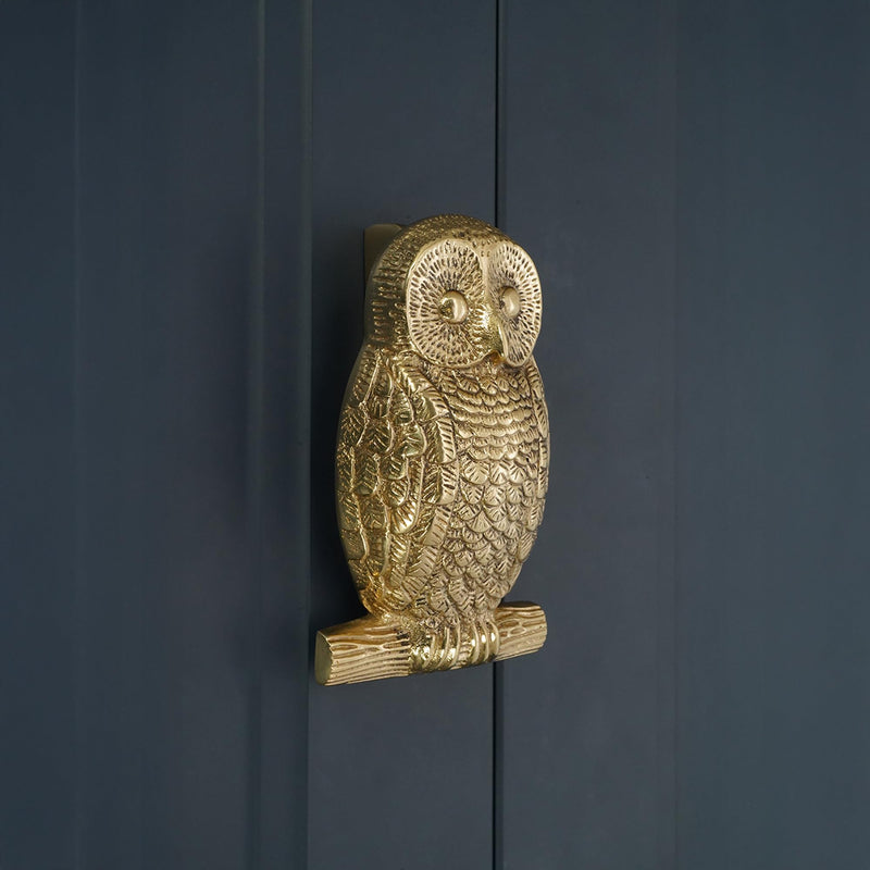 Infinity Decor Solid Brass Owl Shaped Door Knocker in Polished Brass Finish – Premium Quality Hand Door Knocker for Entrance Front Door Furniture