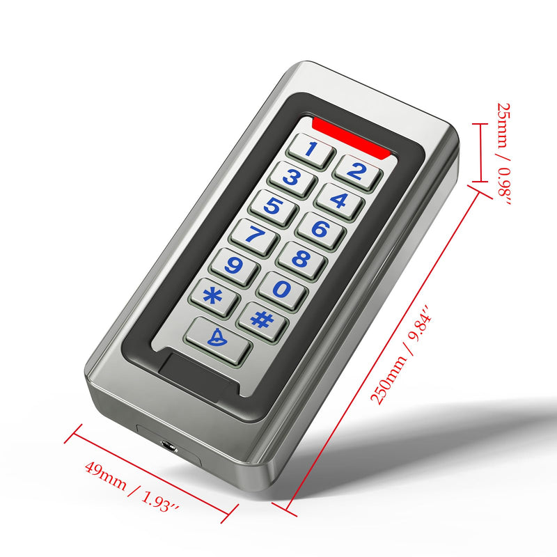 Door Access Control Keypad, Stainless Steel Outdoor IP68 Waterproof, 2000 Users, Wiegand 26-bit Input / Output, Tuya App Remote Control, RFID Card & PIN Code Entry, Doorbell Button Narrow Numeric Keypad