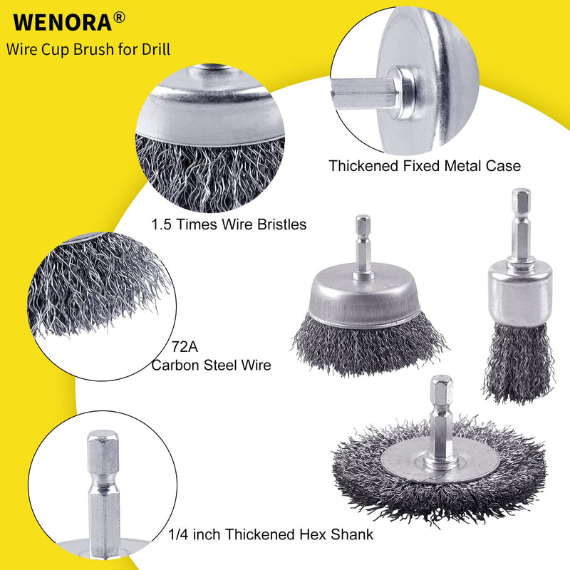9 Pack Wire Brush for Drill Set, Wire Wheel for Drill 1/4 Inch Hex Shank,Wire Cup Brush for Drill, Wire Brushes for Cleaning Rust 9 PCS