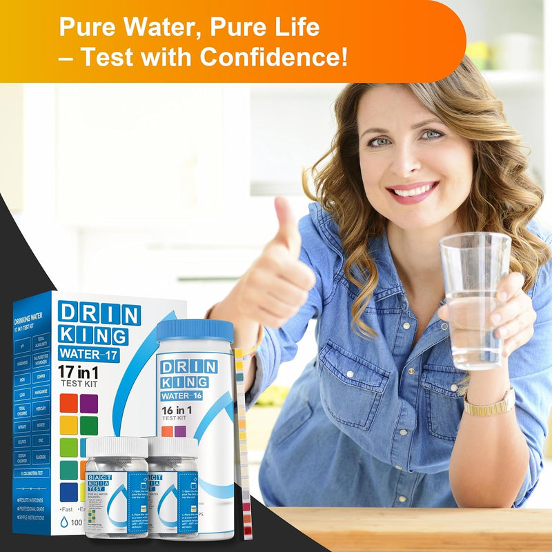 AAwipes Complete Water Testing Kits for Drinking Water 50 Strips + 2 Bacteria Tester Kits 17 in 1 Well, Tap, Drinkling Water, City Water Testing Strips (50)