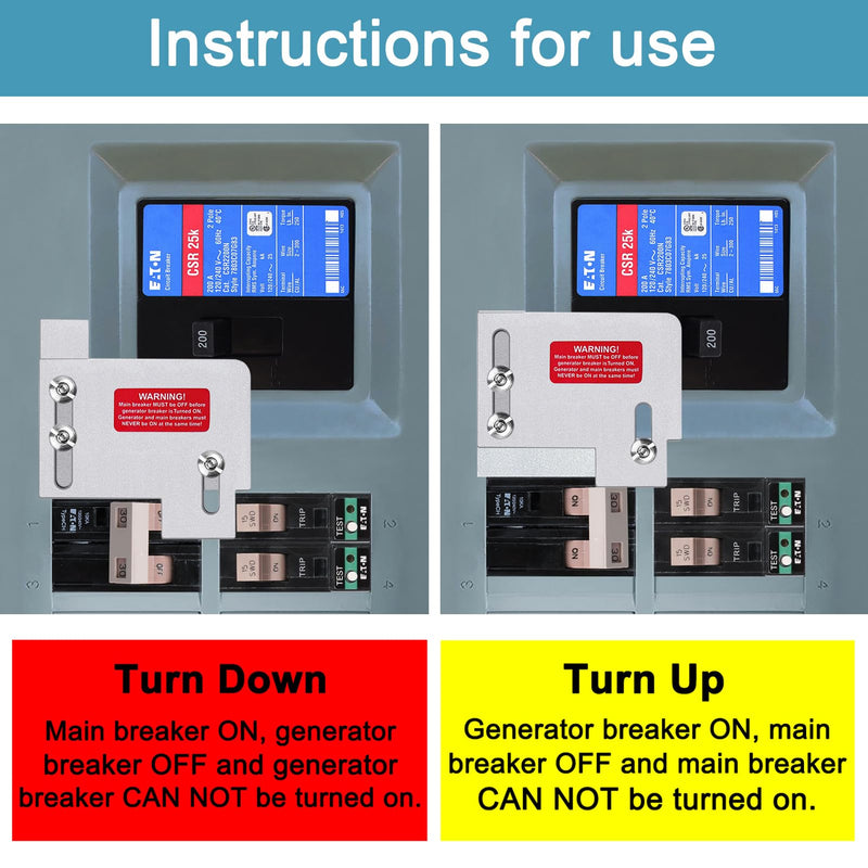 Generator Interlock Kit Compatible with Eaton Cutler Hammer Only CH SERIES TAN Breaker 150 and 200 amp Panels,Generator Horizontal Electrical Interlock Kit,1 1/2 in Spacing Between Main Branch Breaker