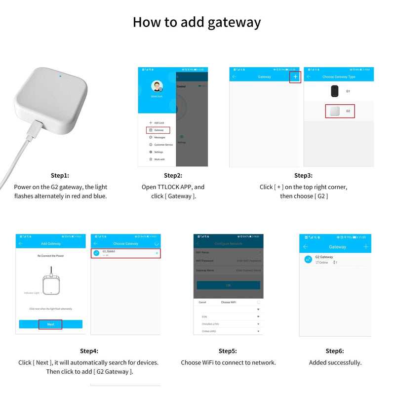 G2 Wifi Gateway Smart Lock for Voice Control, Wi-fi Bridge to TTLock App for Remote Control G2 Gateway