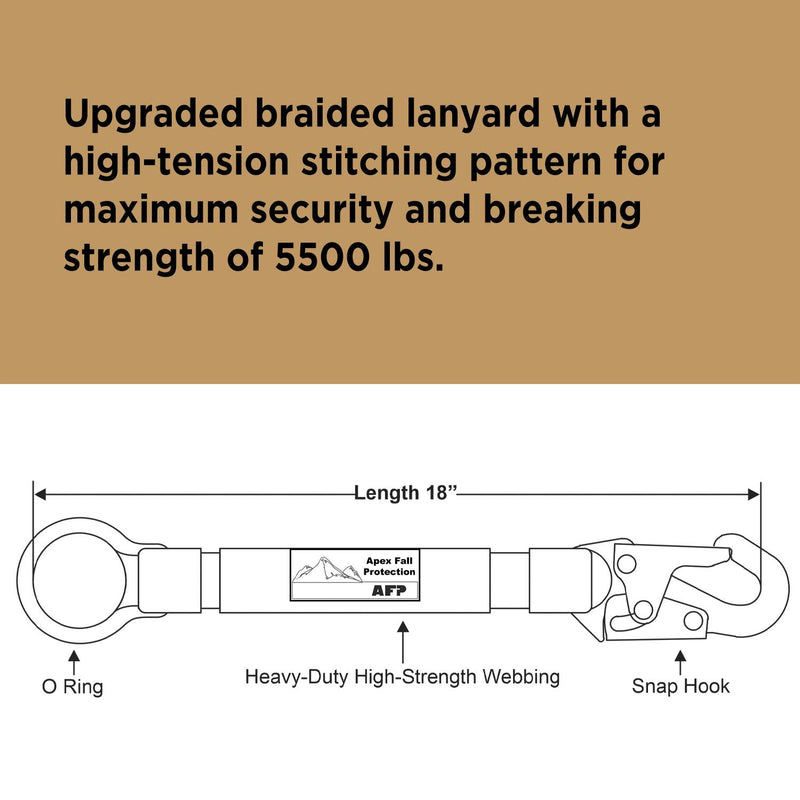 AFP Heavy-Duty 18 inch D-Ring Extender Fall Protection with Snap Hook and O-Ring OSHA/ANSI Compliant PPE