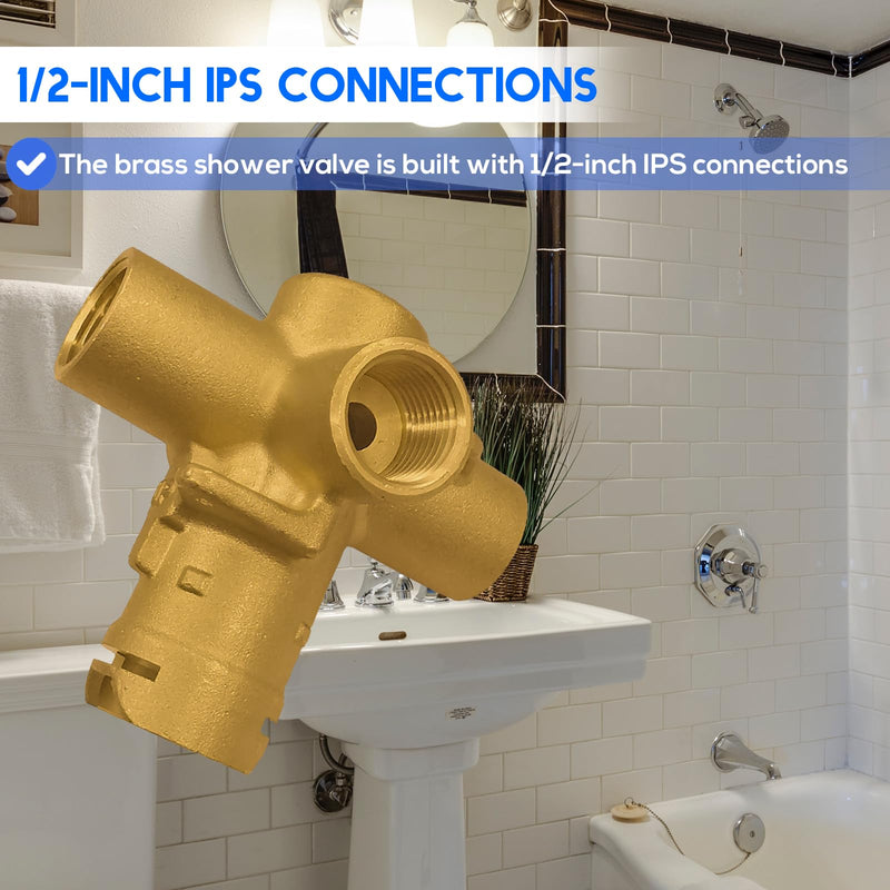Brass Tub and Shower Valve, Pressure Balancing Valve with 1/2 Inch IPS Connections, Replacement for 2510