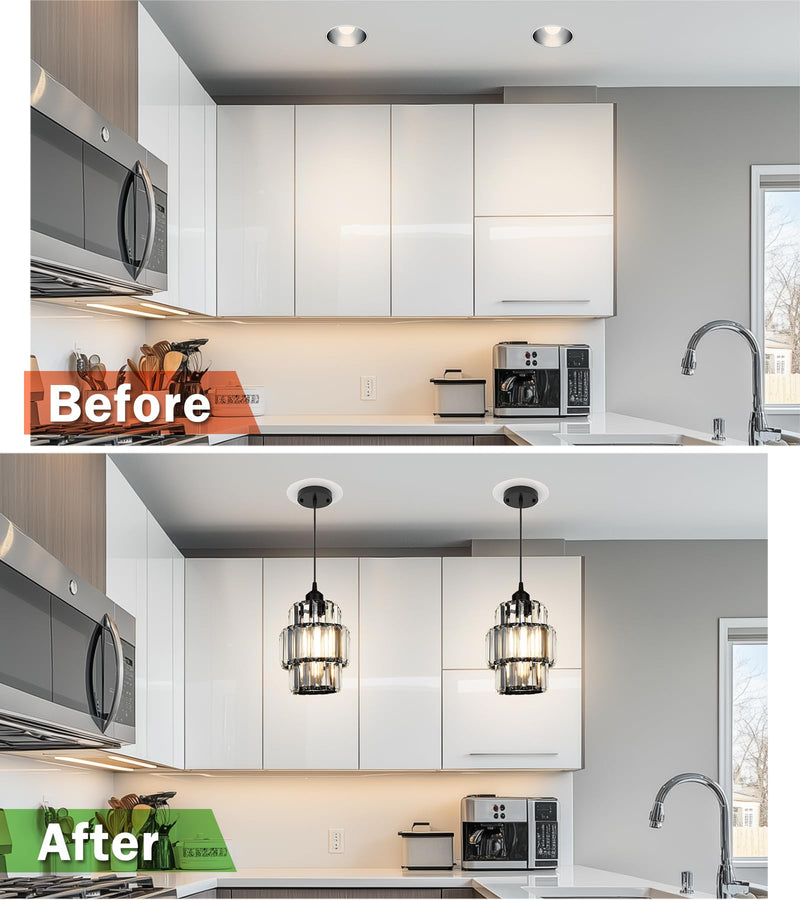 R5 and 6 Recessed Can Light Conversion Kit, Ceiling Light Fixture Upgrade,Pendant Light,Hanging Light, Ceiling Fan Compatible, Equipped with 7¾ Inch Flat Steel Ceiling Medallion, White Finish - NewNest Australia