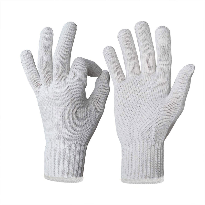 Evridwear Cotton Polyester String Knit Shell Safety Protection Work Gloves for Painter Mechanic Industrial Warehouse Gardening Construction Men & Women 12 Pairs, no Dots, Large Size Large (Pack of 24)