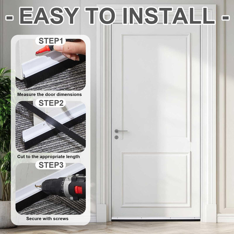 Gisafai 4 Pcs White Plastic Door Brush Bottom Sweep, 36 x 1.75 Inch Weather Stripping with 16 White Screws, Dust & Debris Proof Door Seal for Home Commercial Gaps