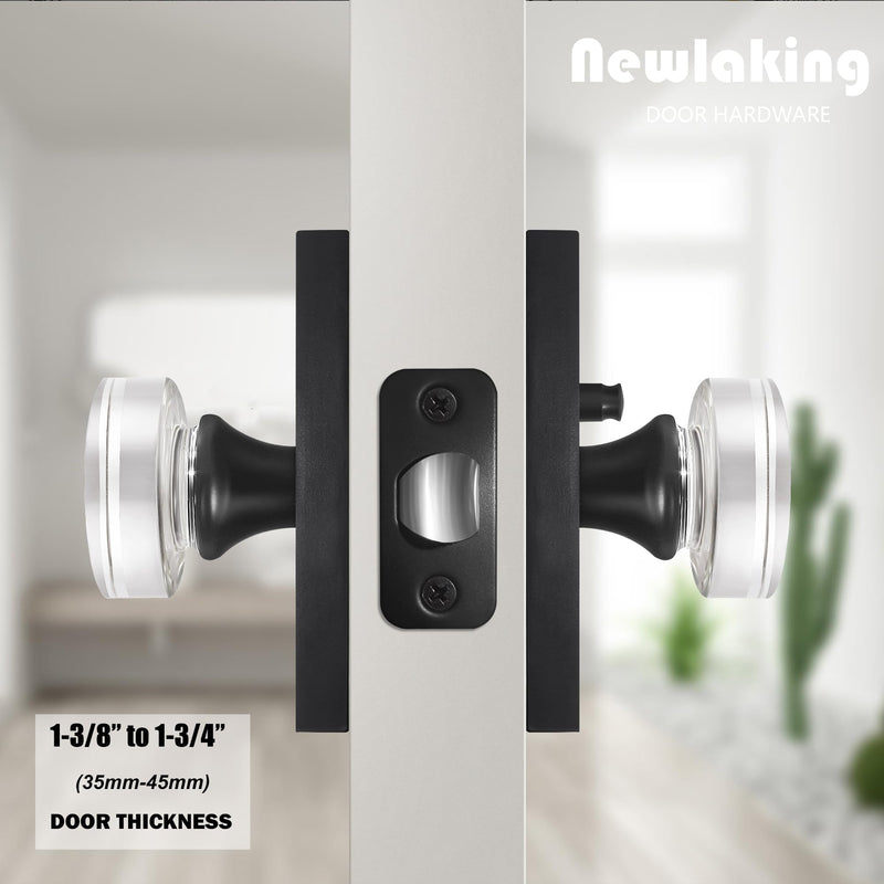 Privacy Door Knob with Lock - Crystal Glass Interior Door Handle for Bedroom Bathroom Closet - Matte Black, 1 Pack Privacy