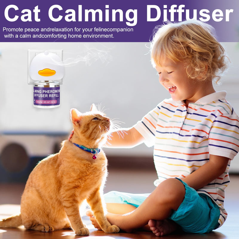 Cat Pheromone Calming Diffuser Starter Kit, 1 Plug-in Diffuser & 3 Refills (48ml Each), Up to 90 Days Supply, Helps Reduce Scratching, Urine Marking & Stress, for Multi-Cat Homes & New Environments