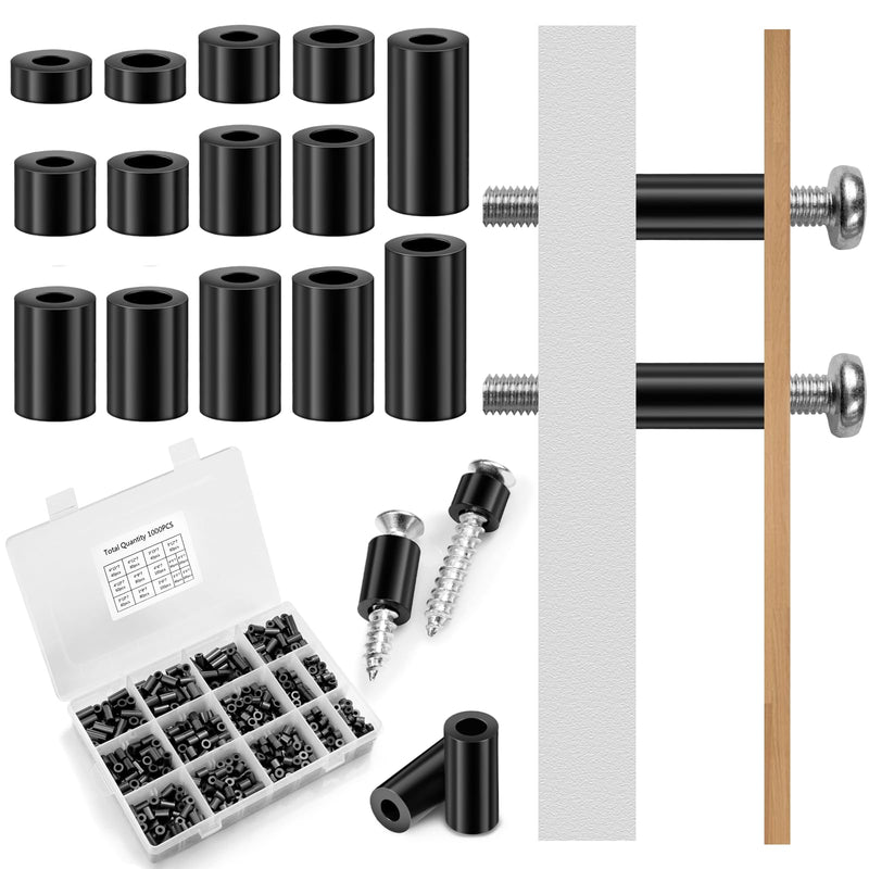 1000 Pcs Electrical Outlet Screws Spacers, Black Nylon Round Spacer for M3 M4 Screws, Plastic Spacers Without Threaded,Round Spacer Assortment Kit for Electrical Outlet Screws Receptacle and Switch.